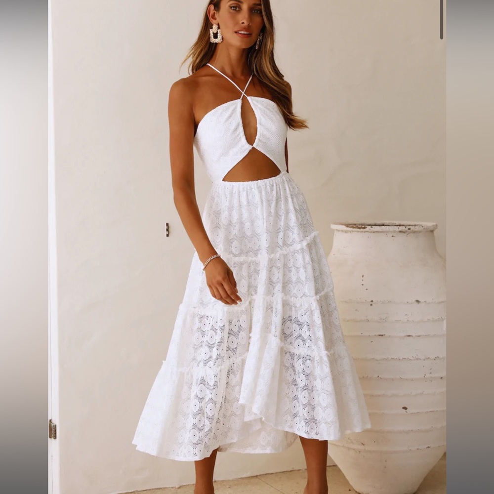 Hello Molly White Lace Midi Dress